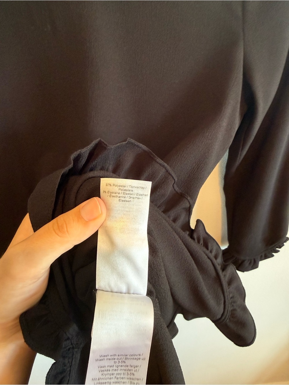 Ganni Clark Black Long-Sleeve Mini Dress with Ruffle Hem Shift Dress Size Small - Picture 6 of 10